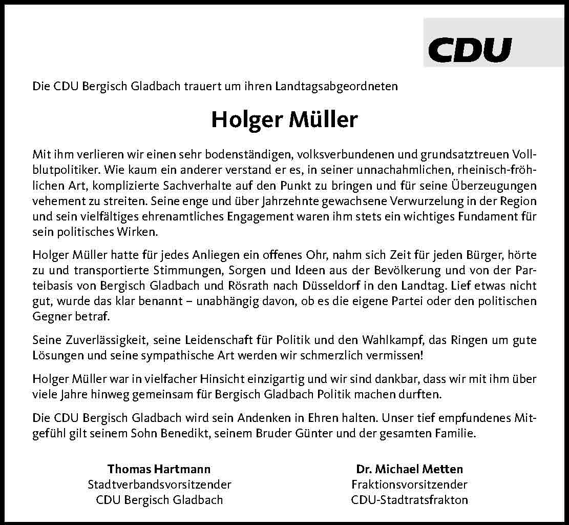 Traueranzeige Holger Müller